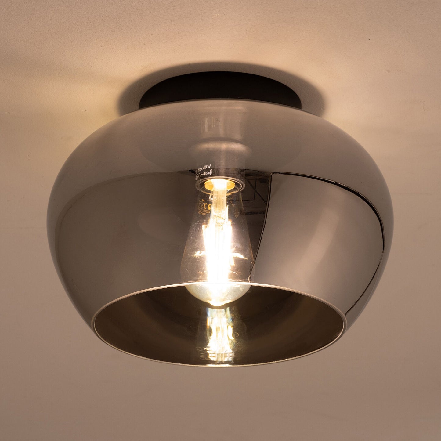 JUDI - Plafonnier électrifié en verre fumé D30,5cm - noir