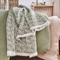CALIMEA - Plaid en coton motif feuilles finition franges 130x170cm - vert