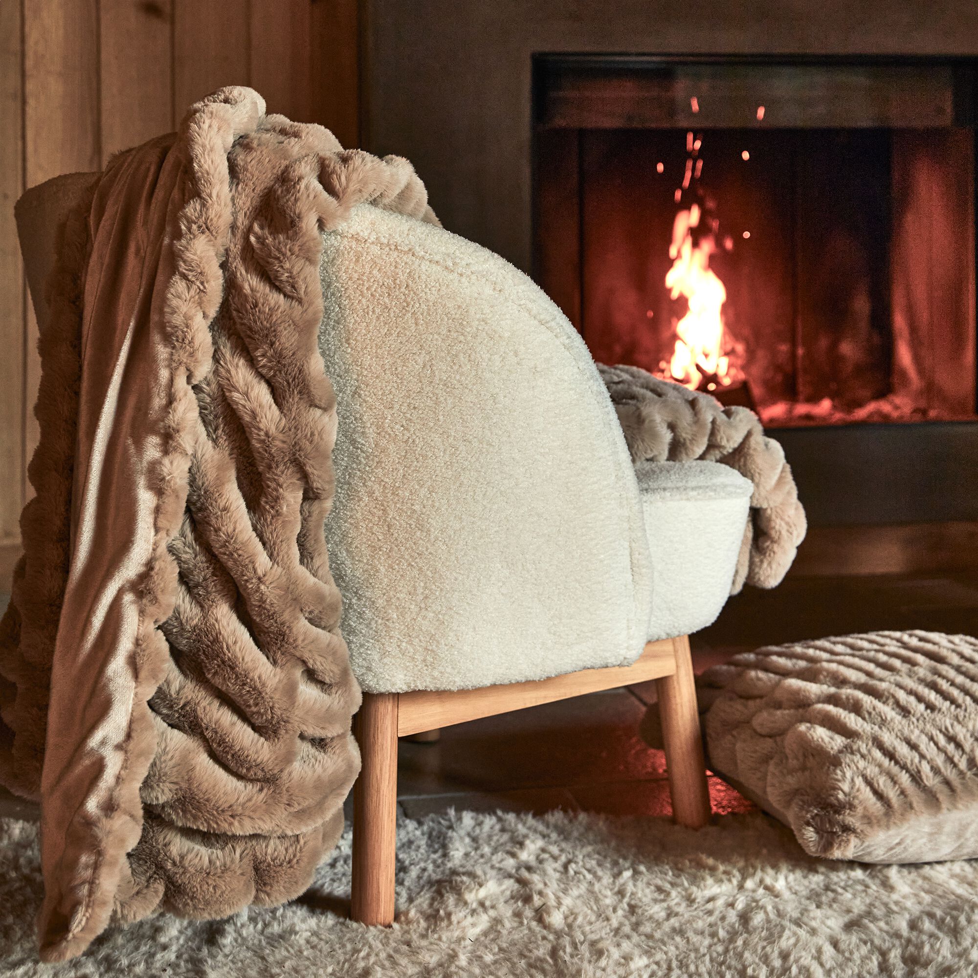 CARINO - Plaid imitation fourrure - beige alpilles 130x170cm