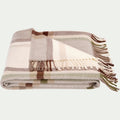 CESIL - Plaid en laine et coton à carreaux finition franges 170x127cm - marron