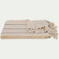 IZAR - Plaid en coton à rayures finition franges 130x170cm - blanc