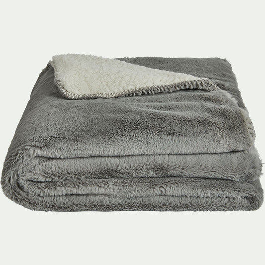 MARIUS - Couvre lit imitation fourrure 180x220cm - gris restanque