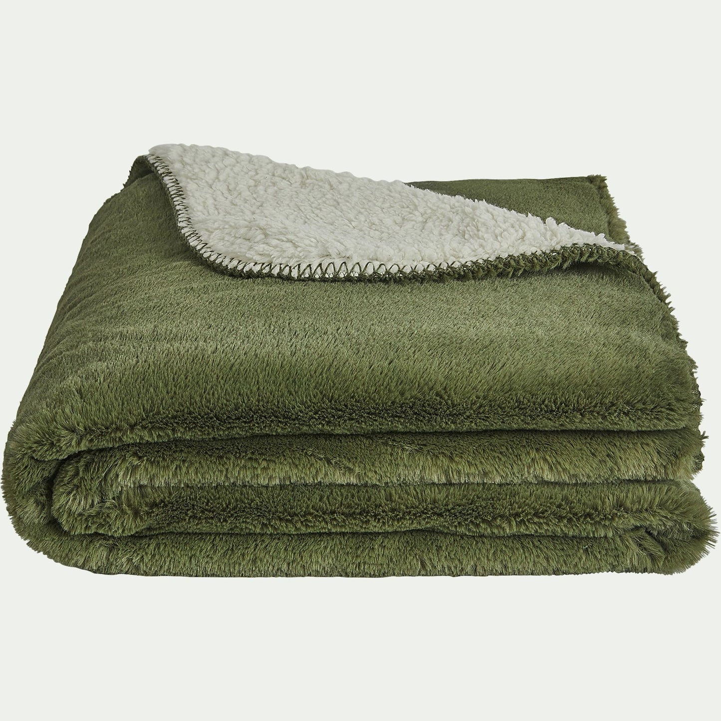 MARIUS - Couvre-lit imitation fourrure - vert cèdre 180x220cm