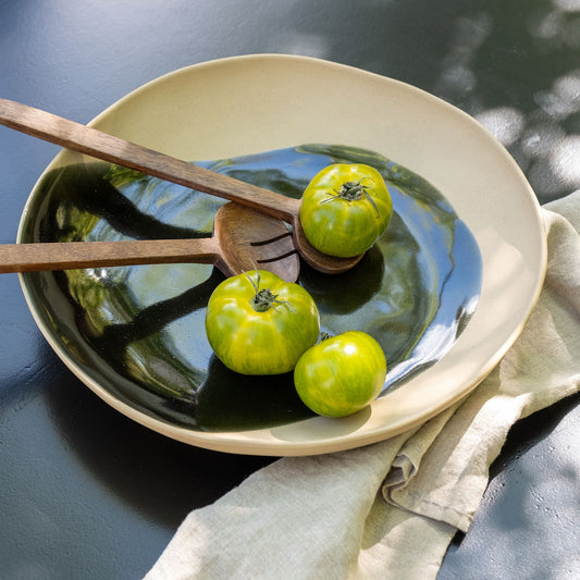 MATCHA - Plat de présentation à motif en grès L36,6cm - beige alpilles