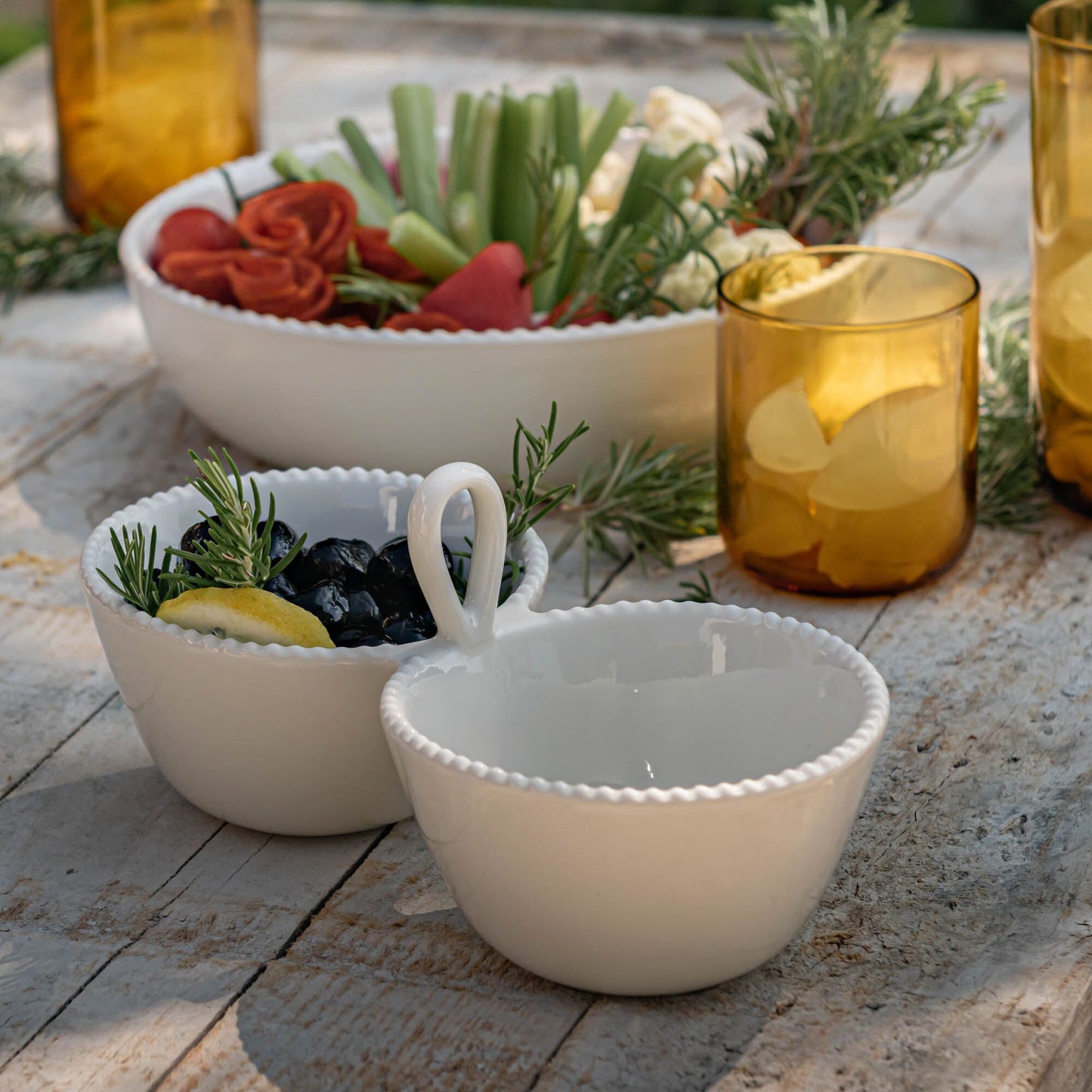 MARGOT - Duo de bols apéritifs en porcelaine D12xL23,8cm - blanc ventoux