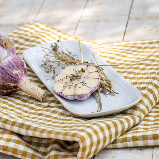 SPIGA - Plat ovale en grès avec liseré beige L31cm - blanc ventoux