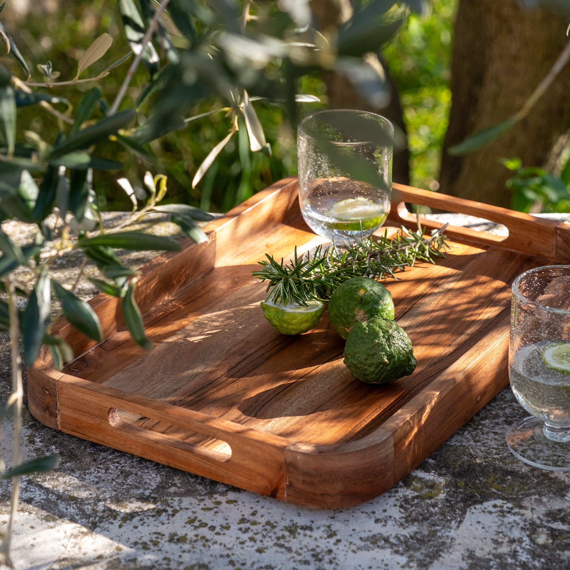 DELHI - Plateau en bois d'acacia L40cm - naturel