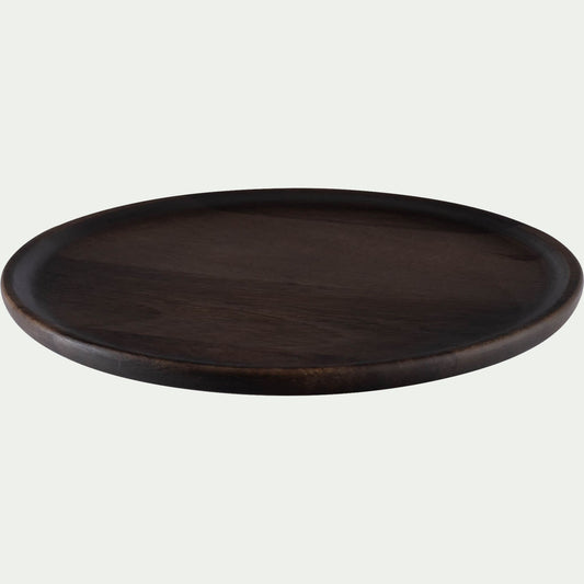 PRALE - Plateau décoratif rond en bois de manguier D25,5cm - bois foncé