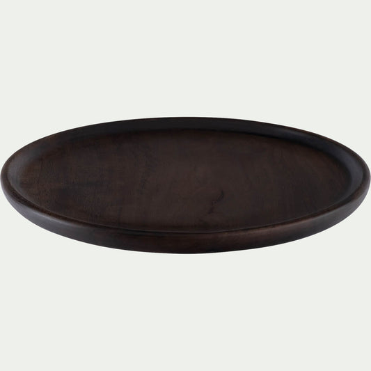 PRALE - Plateau décoratif rond en bois de manguier D20,5cm - bois foncé