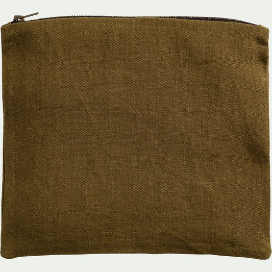 LUCETTE - Trousse de toilette en lin - vert mousse