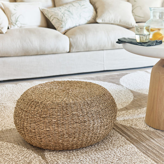 MARALOUINE - Pouf rond tressé en jonc de mer D58xH30cm - naturel