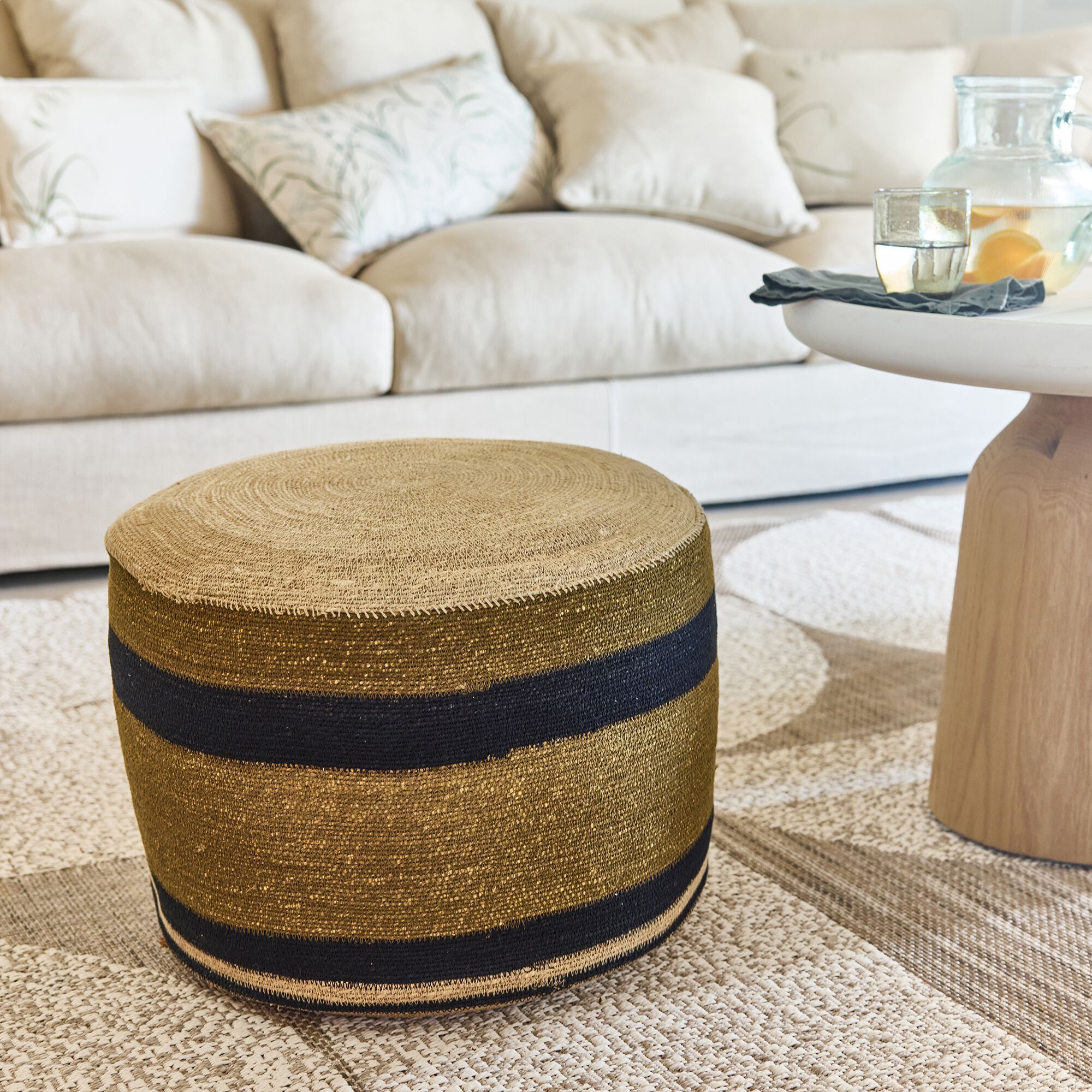 JAFFA - Pouf en jonc de mer rond D46cm - naturel