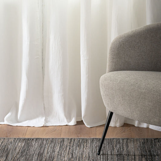 SUZETTE - Voilage à œillets en double gaze de coton finition franges 130x250cm - blanc écru