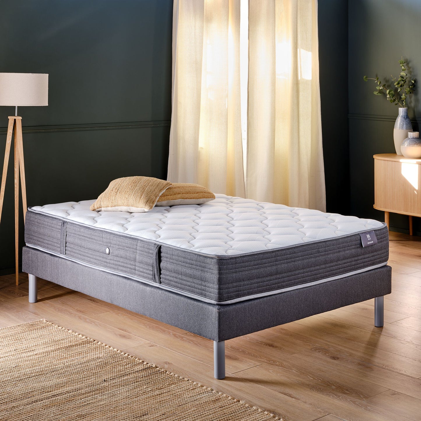 ROUGON - Ensemble matelas alinea équilibré à ressorts et sommier tapissier ferme