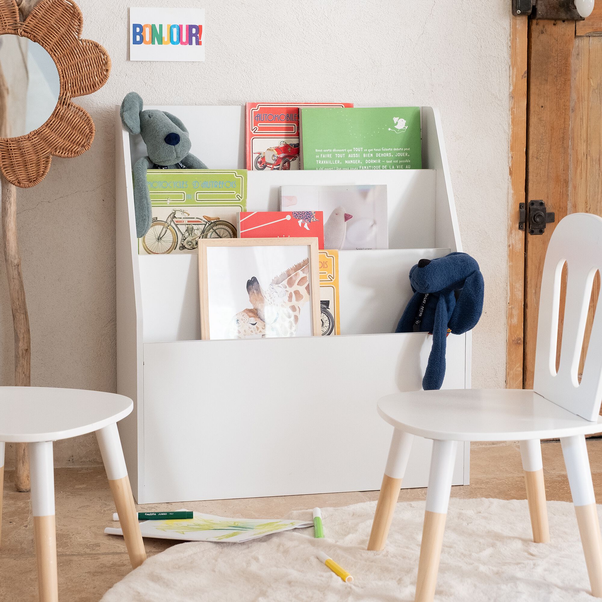 CAZ - Range-livres enfant 3 compartiments en bois - blanc