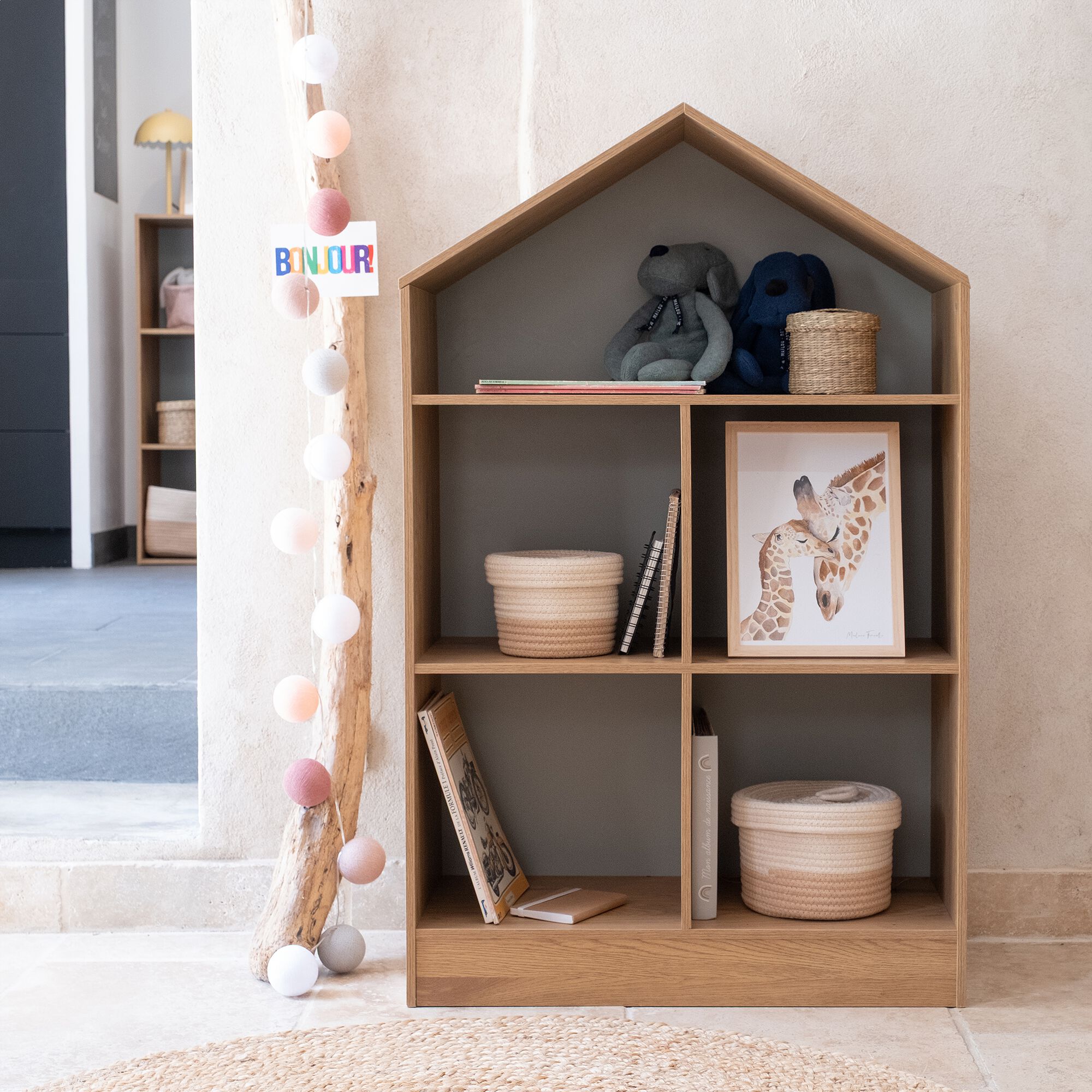 CAZ - Etagère maison 5 cases en bois - bois clair