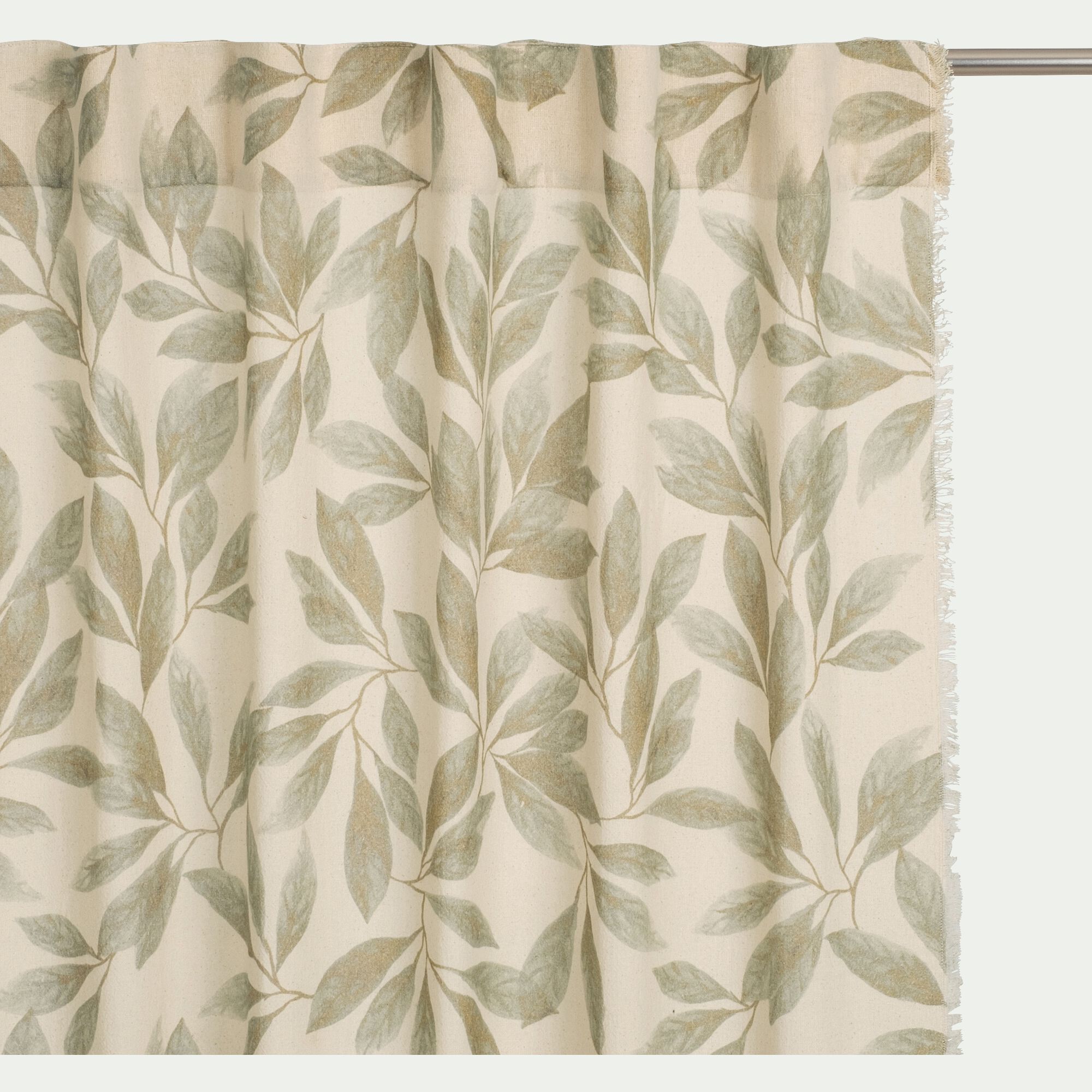 ALLORO - Rideau à passants cachés en coton motif végétal finition franges 135x250cm - vert