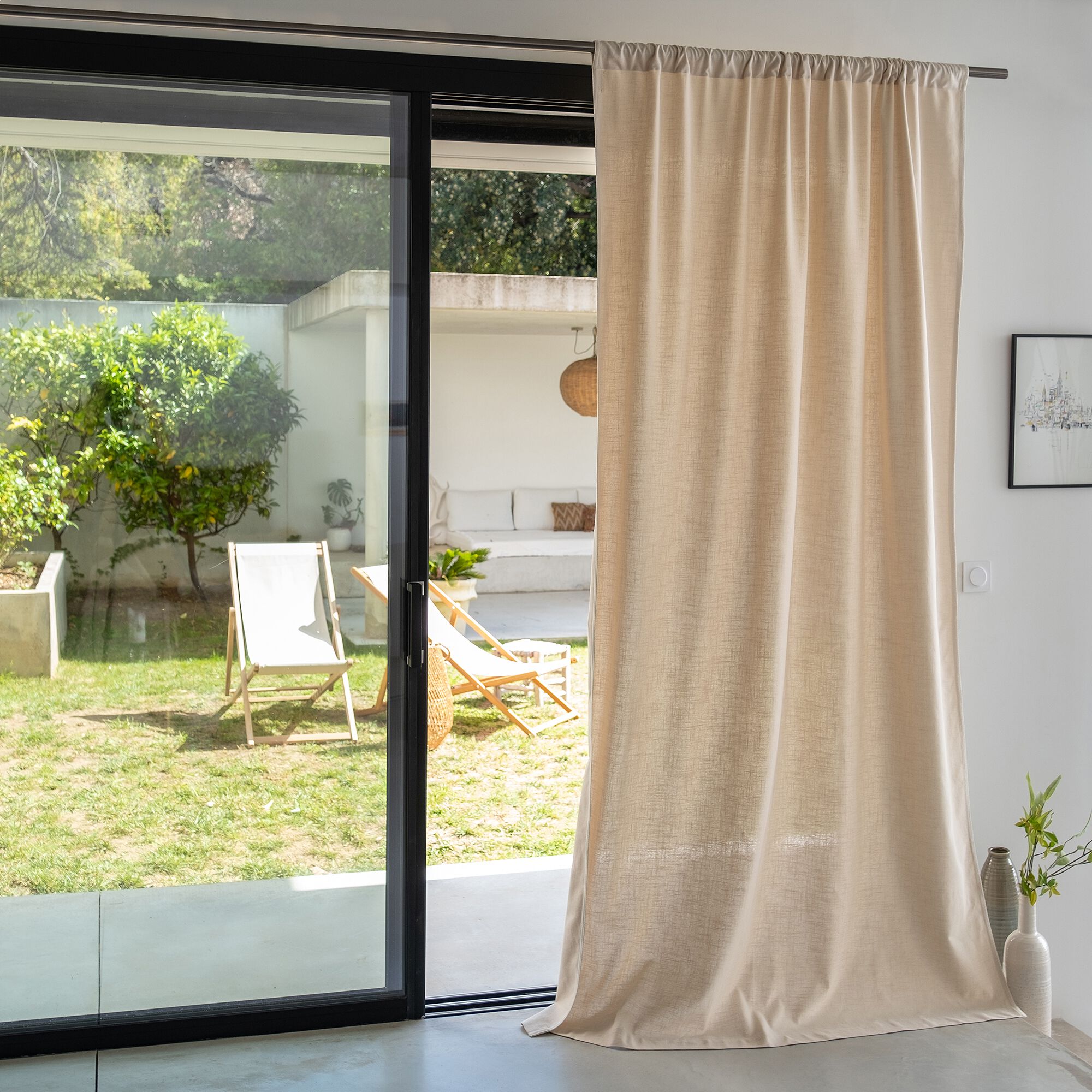 ARLES - Rideau passe-tringle en coton finition biais 140x260cm - beige