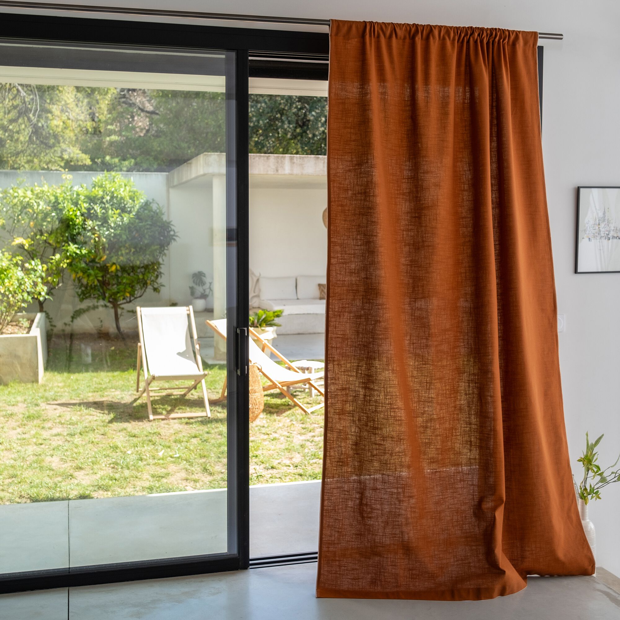 ARLES - Rideau passe-tringle en coton finition biais 140x260cm - brun rustrel