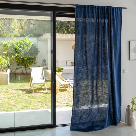 ARLES - Rideau passe-tringle en coton finition biais 140x260cm - bleu abysse