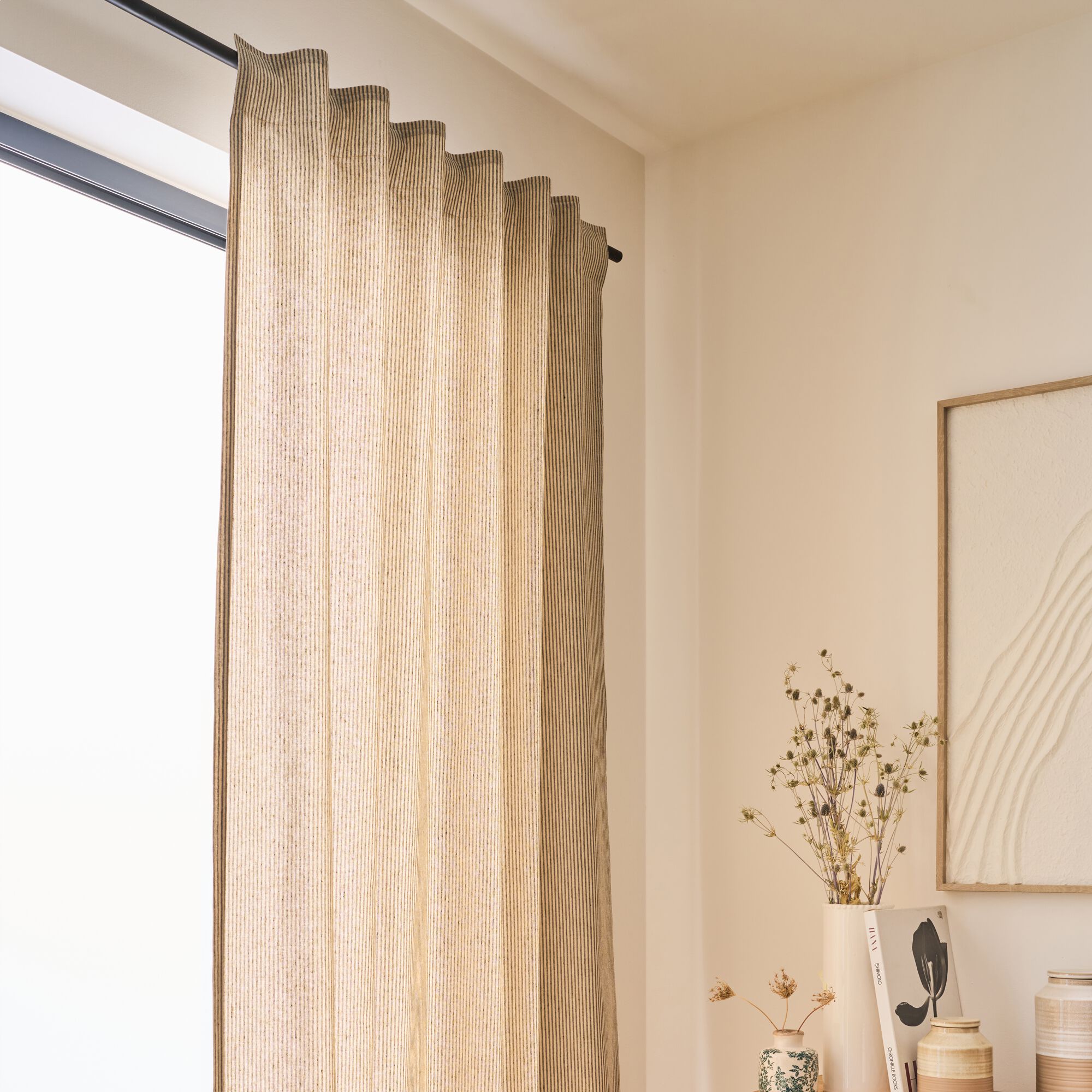 BANON - Rideau à pattes cachées en coton à rayures 130x250cm - beige