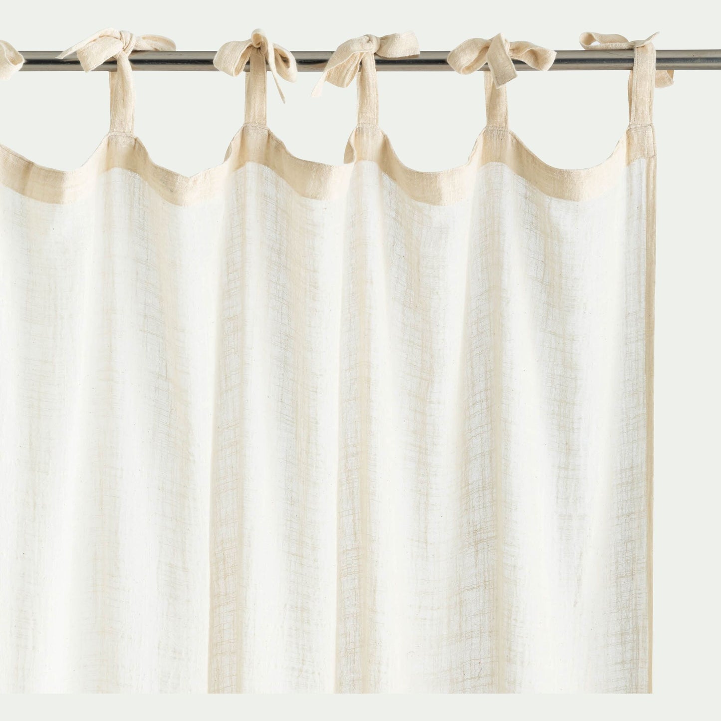 LEVEZA - Rideau à nouettes en coton à bande beige 140x250cm - blanc