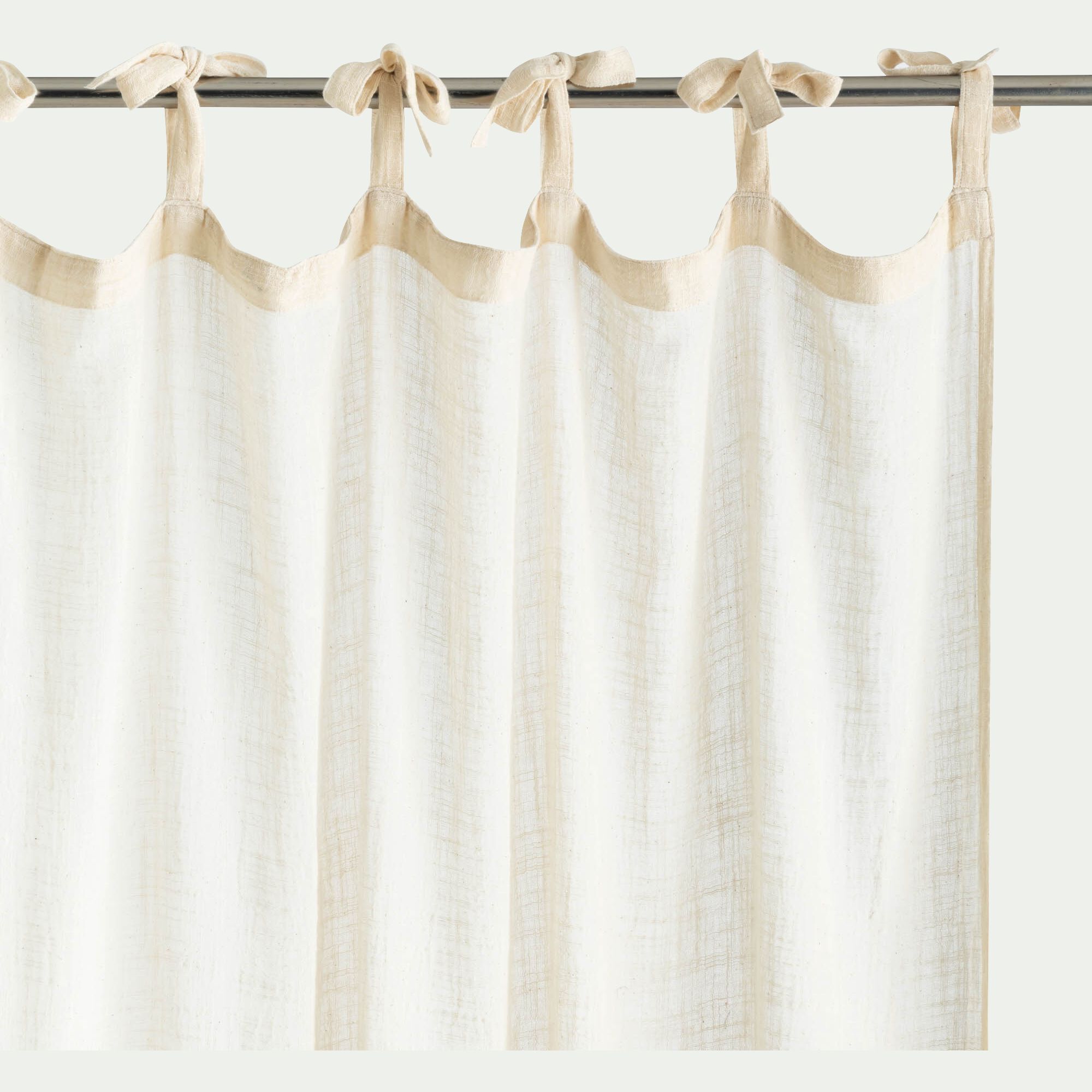 LEVEZA - Rideau à nouettes en coton à bande beige 140x250cm - blanc