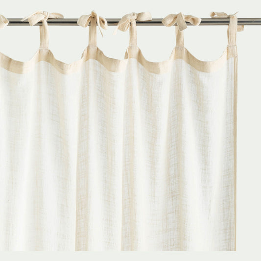 LEVEZA - Rideau à nouettes en coton à bande brun rustrel 140x250cm - blanc