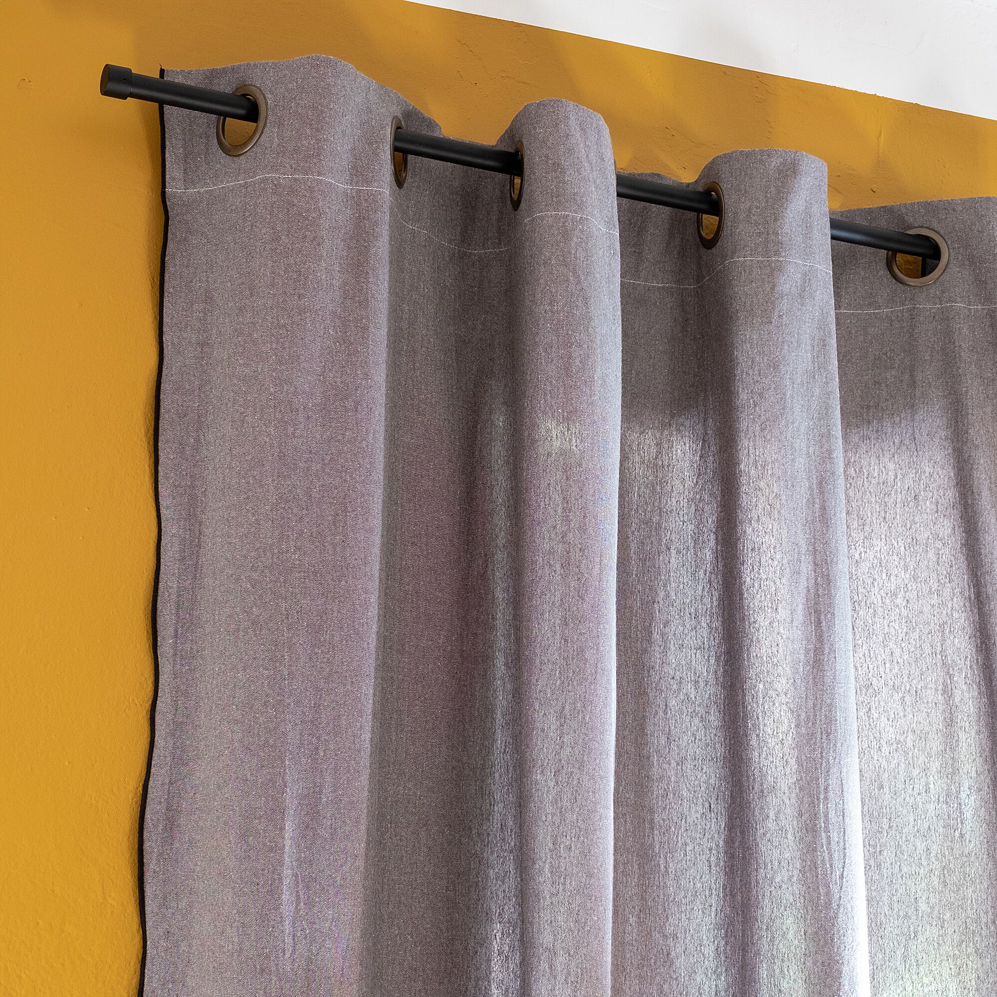 LINIA - Rideau à œillets en coton finition liseré 140x250cm - gris ardoise