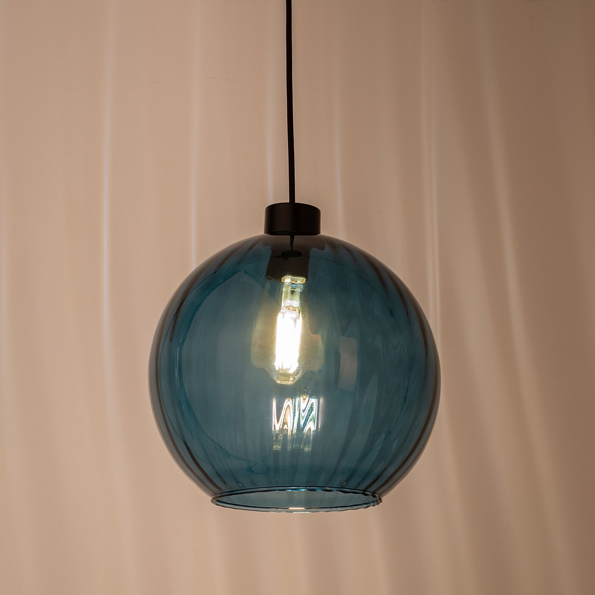 ALARI - Suspension électrifiée en verre d30cm - bleu marine