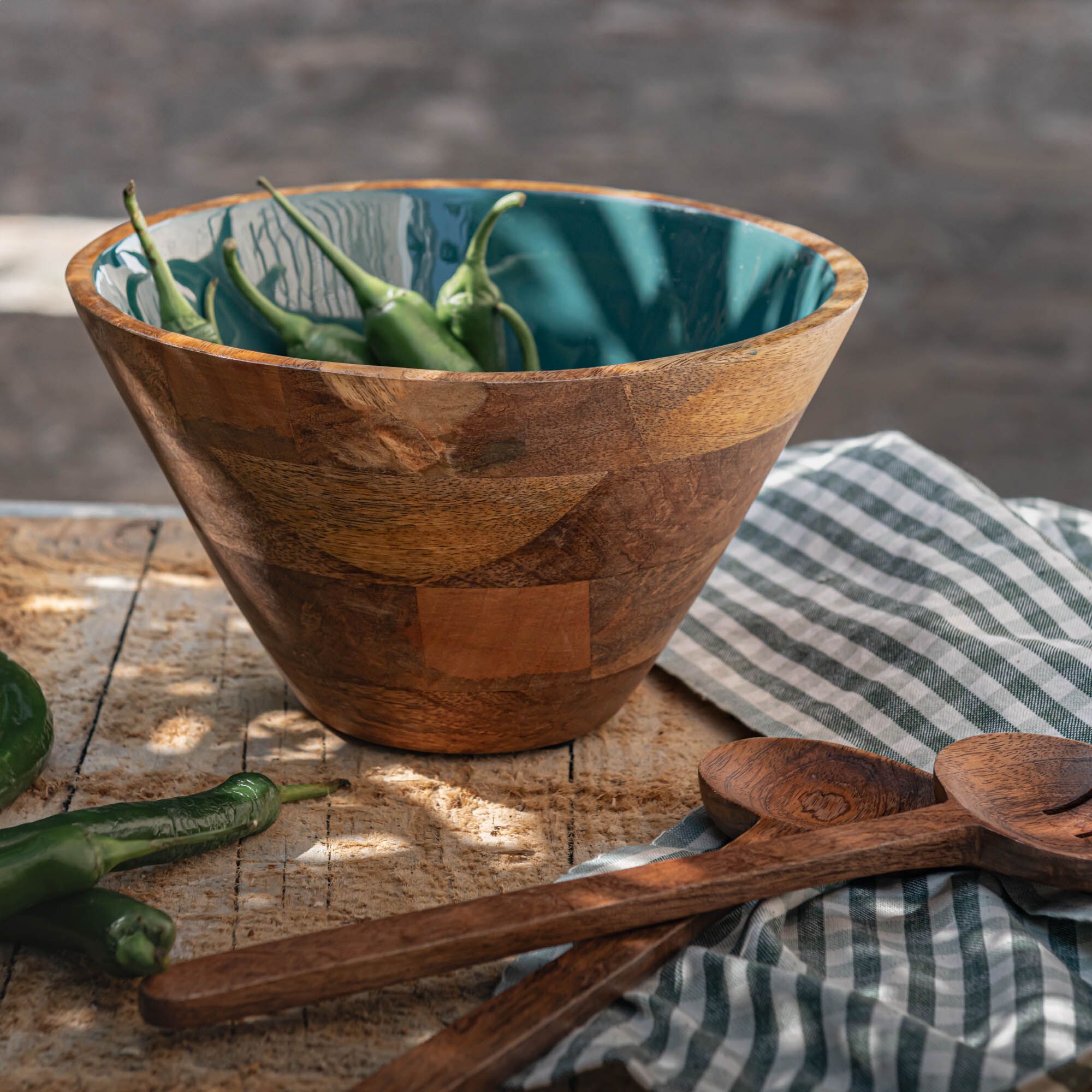 AGIBI - Saladier en bois de manguier D25cm - bleu prusse