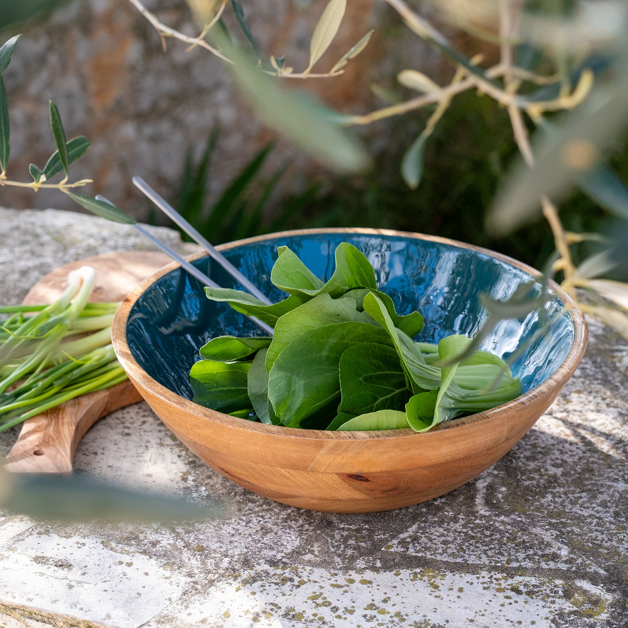 AGIBI - Saladier en bois de manguier D29cm - bleu prusse