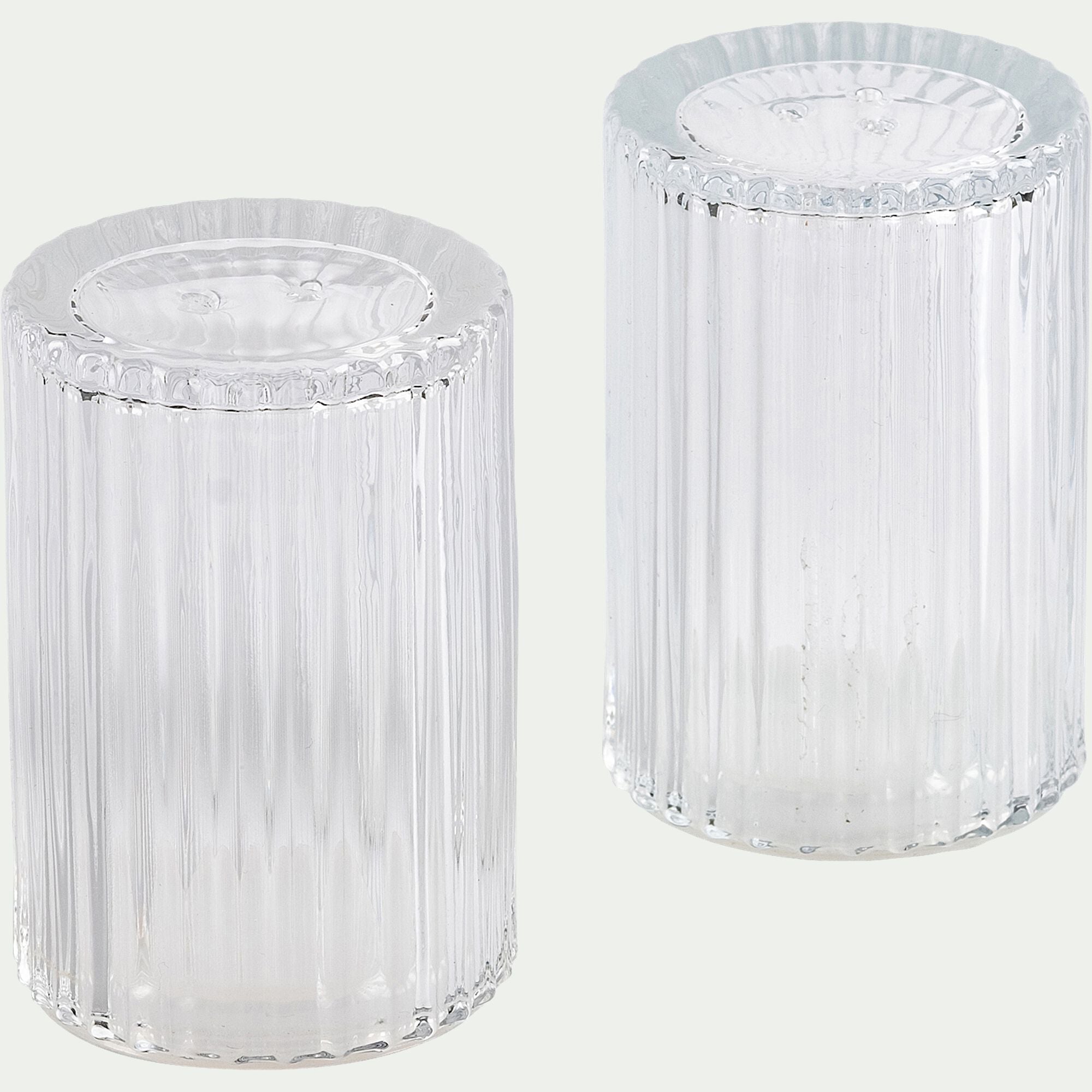 BICOU - Set de salière et poivrière en verre côtelé - transparent H8cm