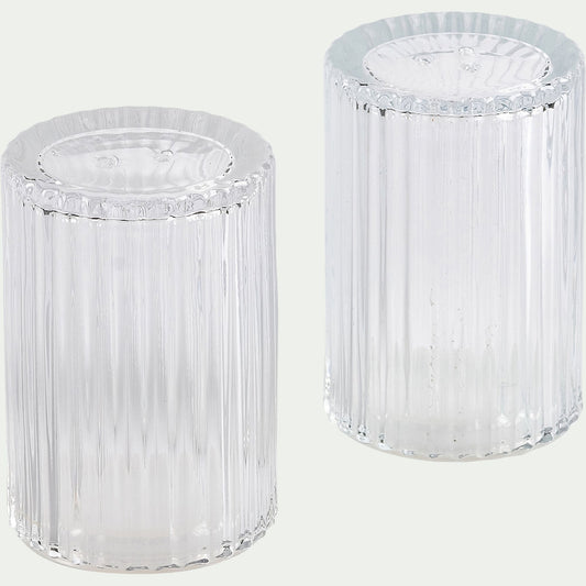 BICOU - Set de salière et poivrière en verre côtelé - transparent H8cm