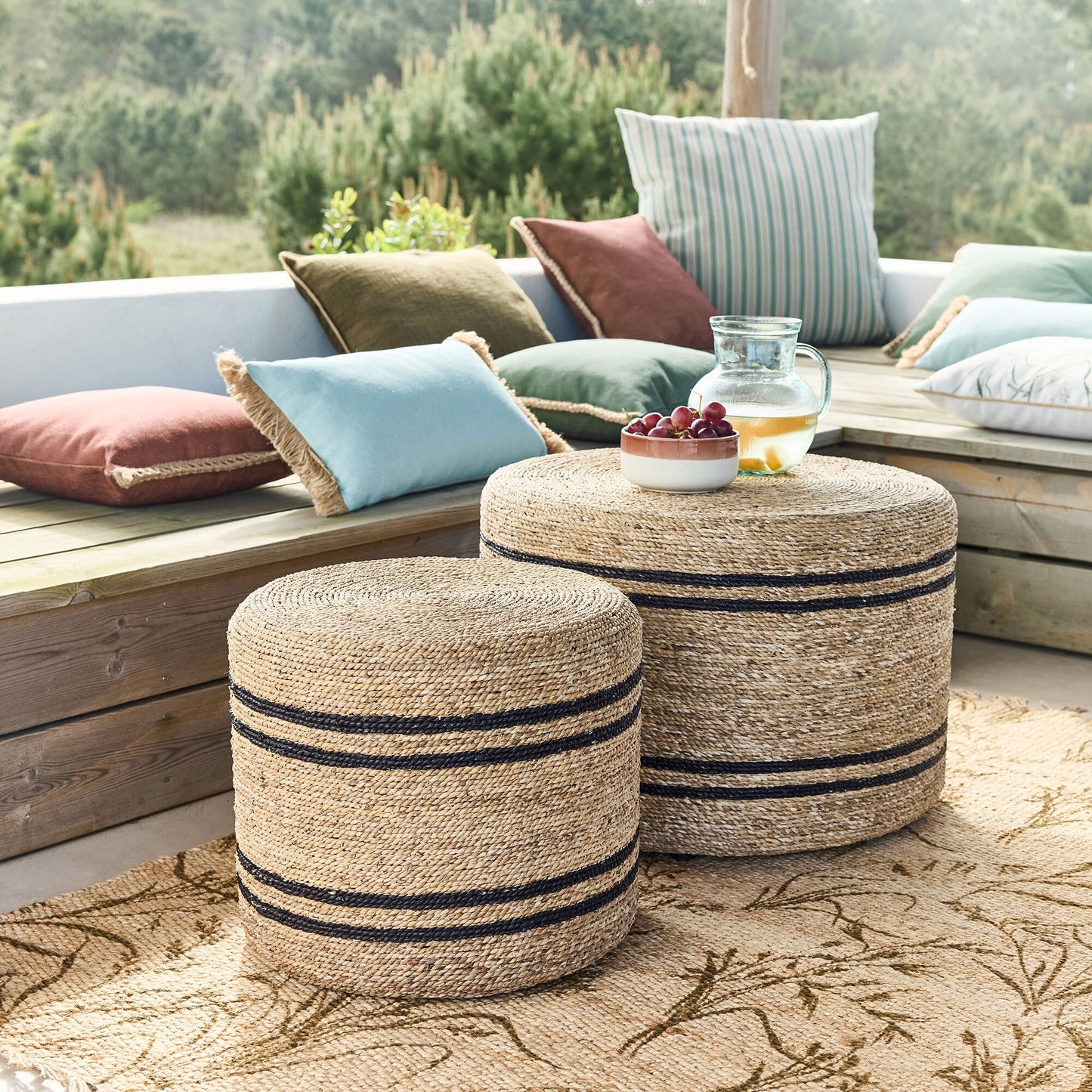 CAIRANNE - Set de 2 tables basses rondes en jacinthe d'eau - naturel