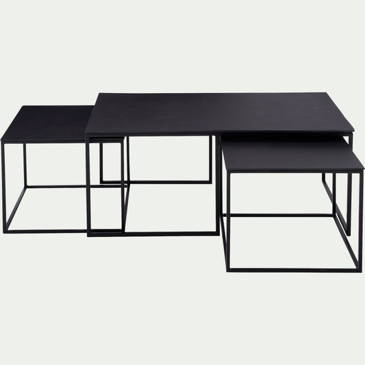 ZYAN - Set de 3 tables basses gigognes en angle en métal - noir