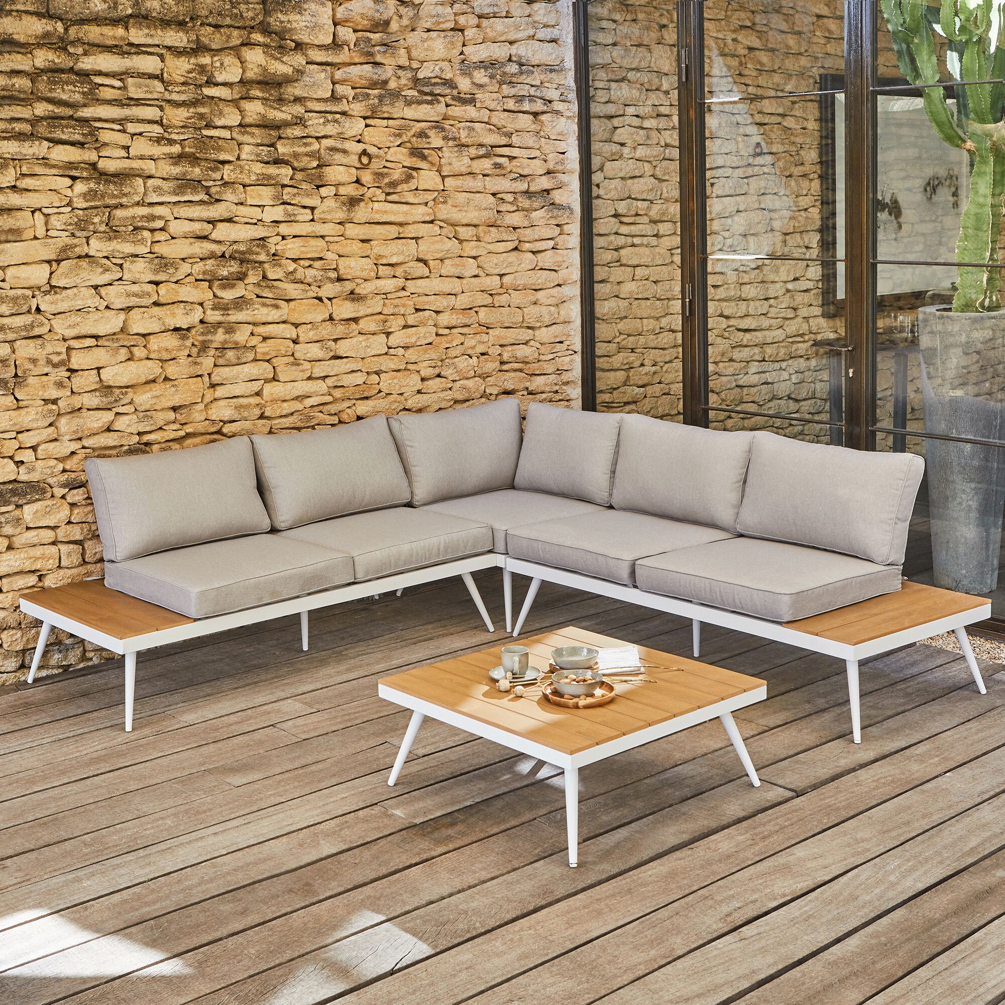 CHARLY - Salon de jardin en aluminium et polywood - gris (4 à 6 places)