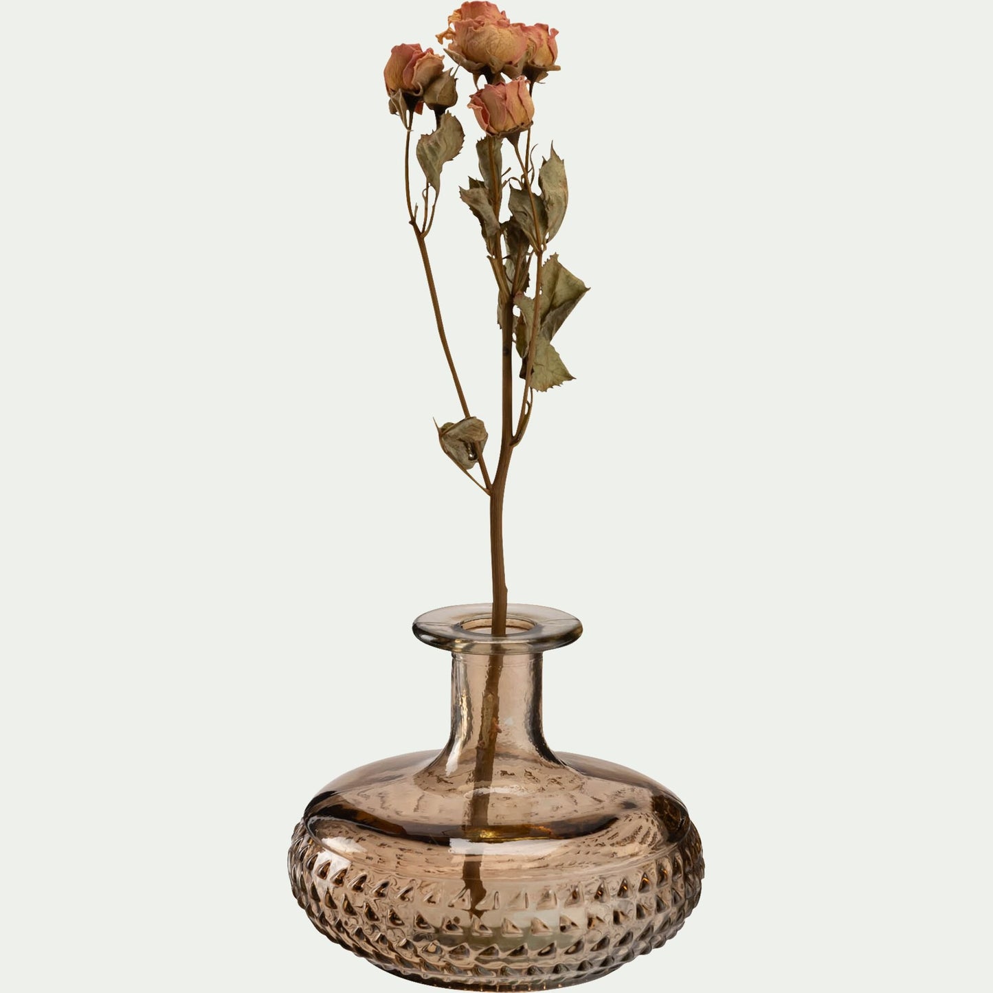 SAUZE - Soliflore en verre à motif H12cm - beige