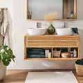 DANONG - Meuble double sous vasque murale en bambou - L120cm