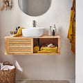 DANONG - Meuble sous vasque murale en bambou L95xl40xH30cm - bois clair