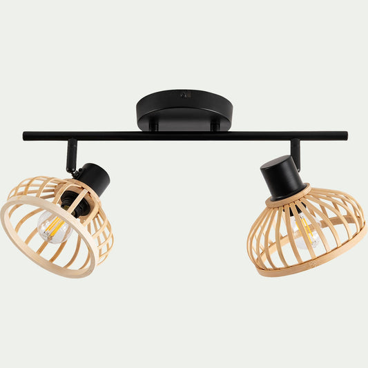 NORAH - Spot double en acier et bambou - noir H15,6xL43,8cm