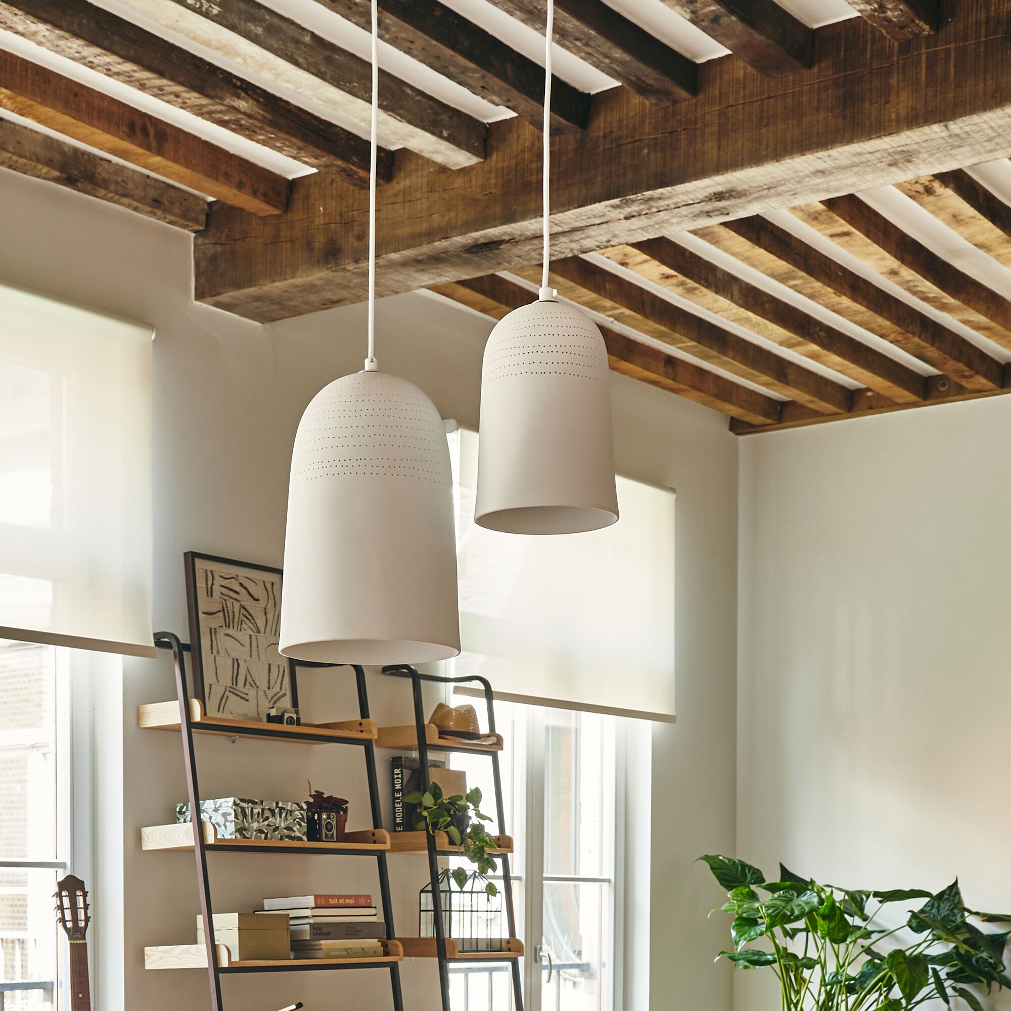 CALI - Suspension électrifiée en porcelaine D14,5cm - blanc