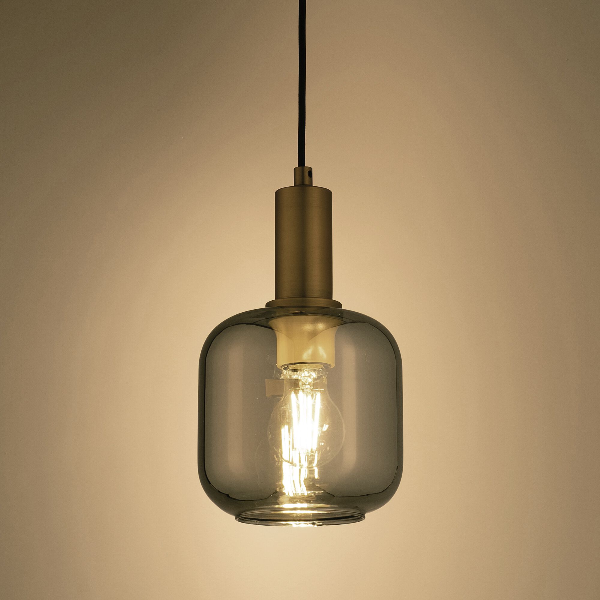 JOANET - Suspension en laiton et globe en verre fumé D16cm - doré métallisé