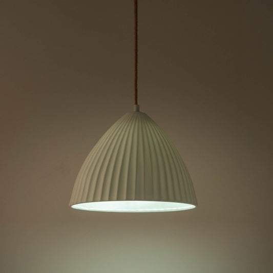 LIVIA - Suspension électrifiée en porcelaine striée D29,3cm - blanc