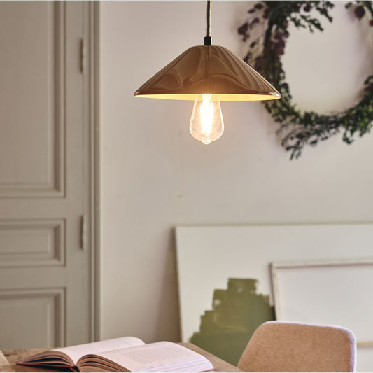 ZACARIO - Suspension électrifiée en porcelaine D27,5cm - jaune