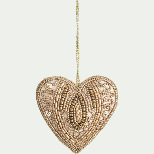 NOVARE - Suspension de Noël coeur en perles H10cm - doré