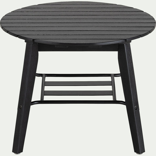 ZOULA - Table basse de jardin ronde en bois d'eucalyptus et aluminium - noir