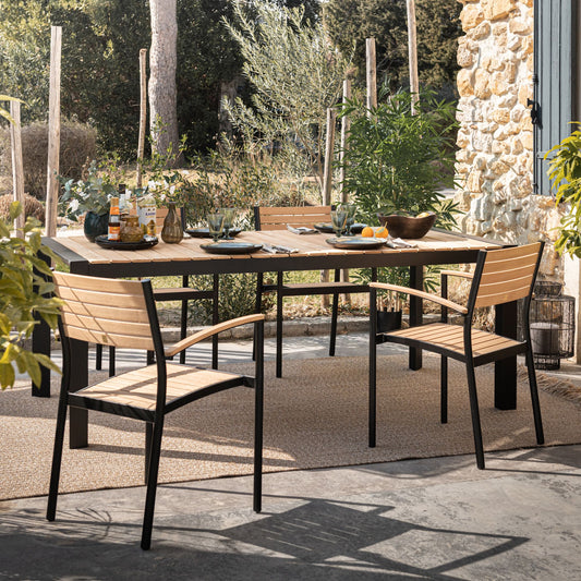 MASSIMO - Table de repas jardin en teck recyclé et aluminium - noir (8 places)