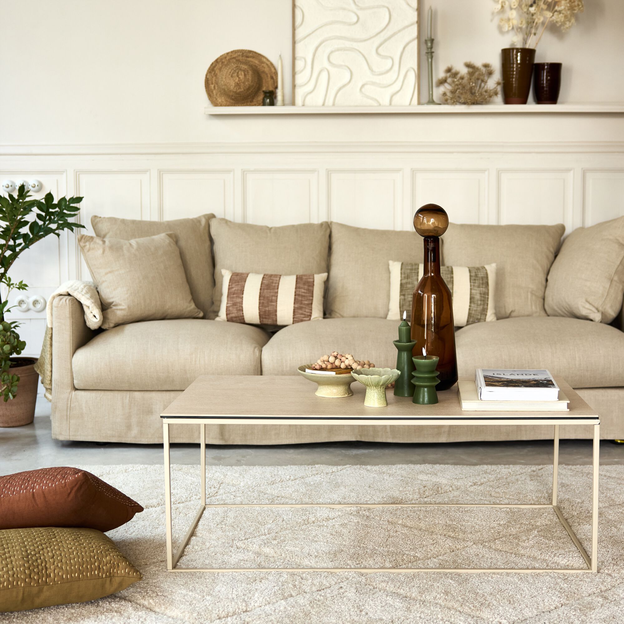 ANJO - Table basse en travertin L110cm - beige