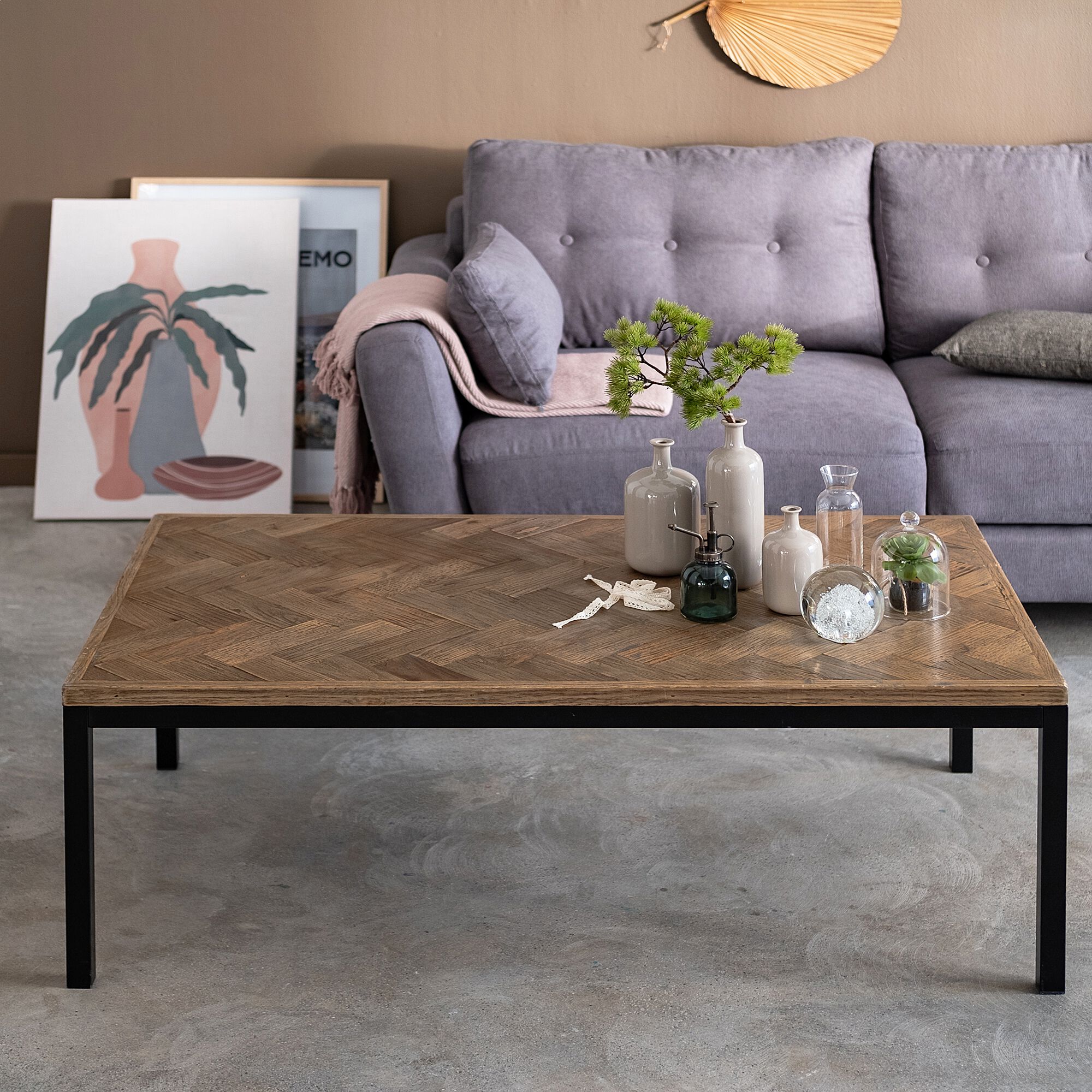 BARGA - Table basse rectangle en bois recyclé - bois foncé